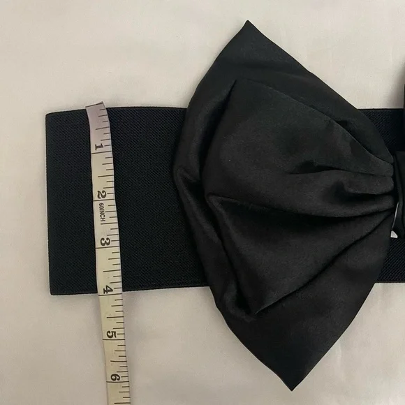 Black wide elastic waistband belt with black satin bow - Picture 6 of 8
